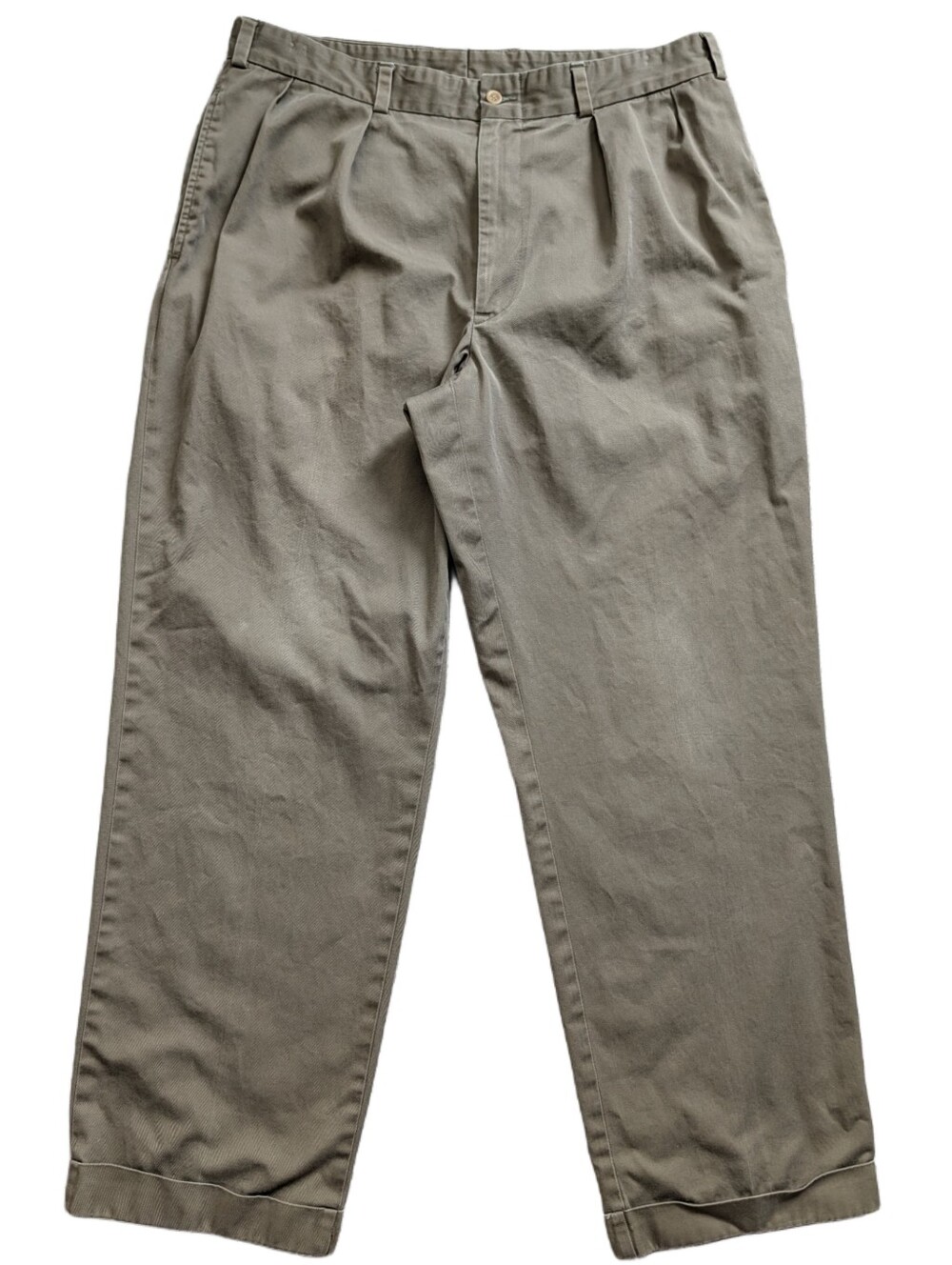 Bills Khakis Mens Olive Green M1P Original Twill Relaxed Fit Pleated Pants 38